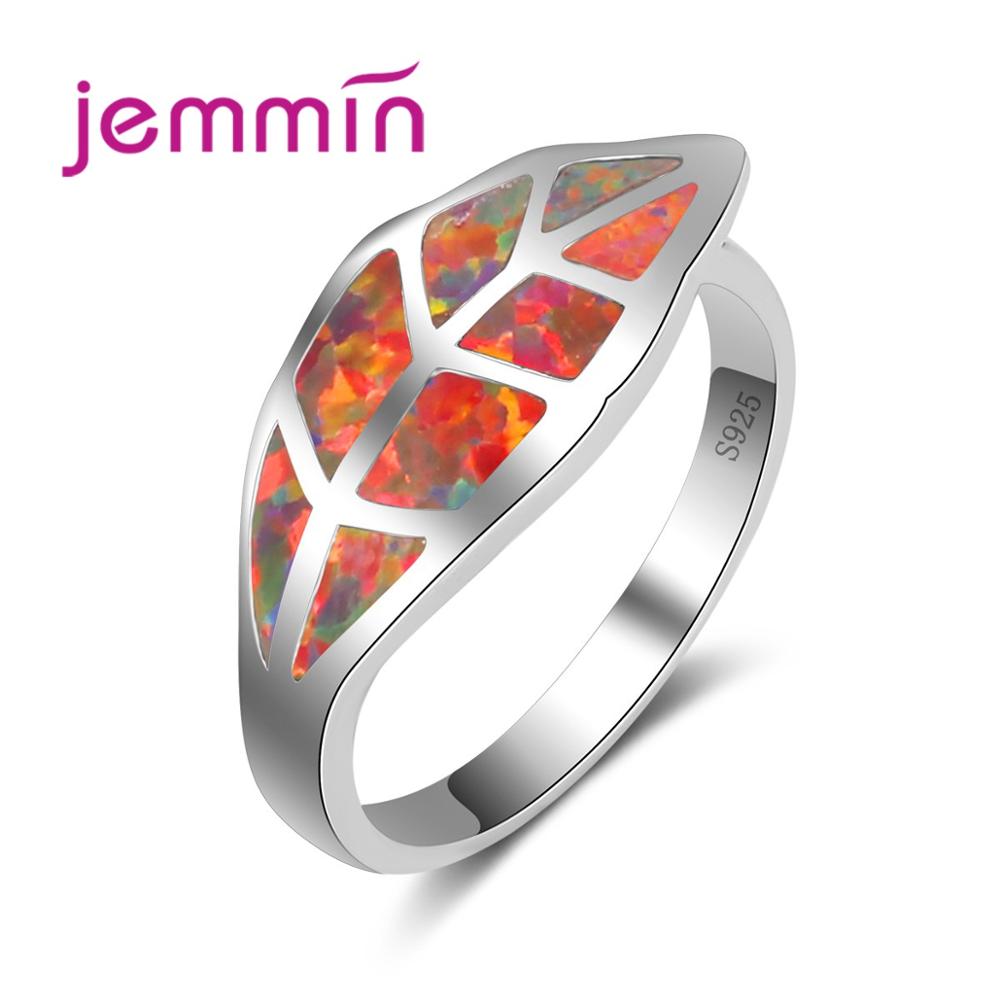 Jammin New Fashion Leave Ring S925 Golden Opal Multicolour Sterling Sliver Charming Gems Crystal Ring For Women
