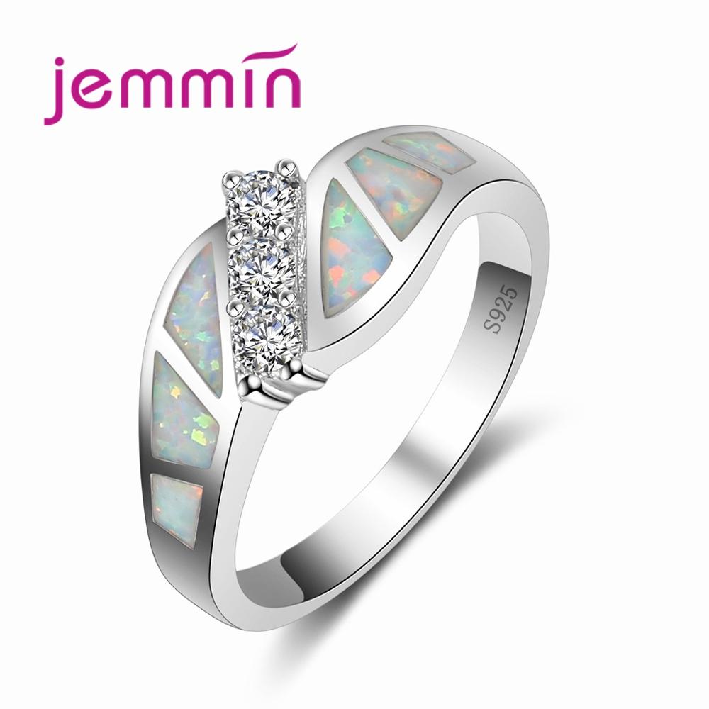 Jammin Rainbow Fire Opal Rings Elegant White Crystal Jewelry S925 Sterling Sliver Ring For Women Wedding Fine Ring