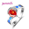 Jammin Red Crystal Oval Ring Fine Fashion Water Droping Cut Ring S925 Sterling Sliver Blue Charming Opal Bague.