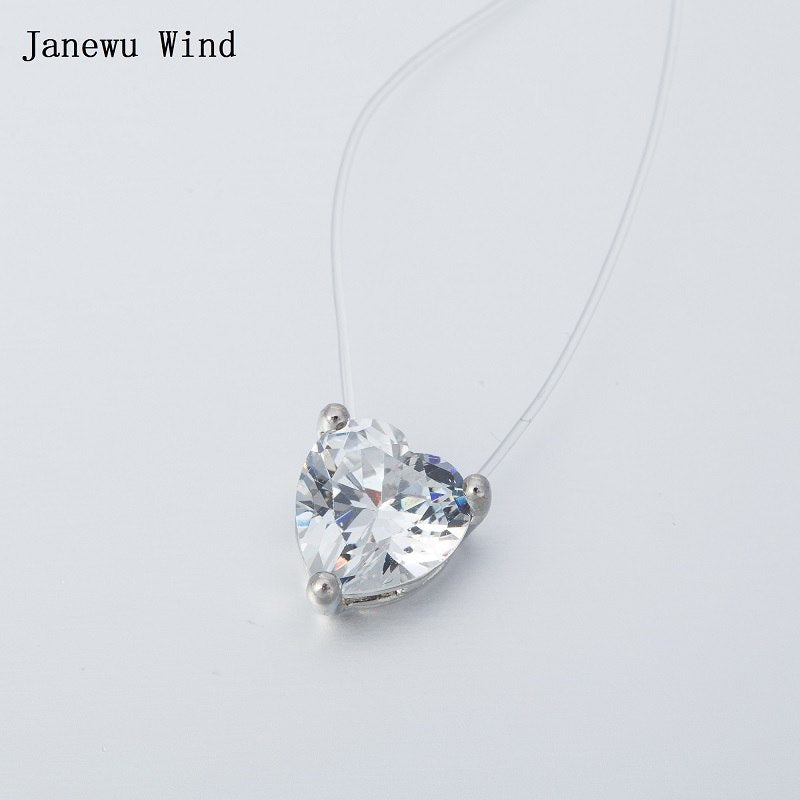 Transparent Invisible Line Super Shinning Choker Necklace Women Fishing Line Heart Crystal pendant Necklace female