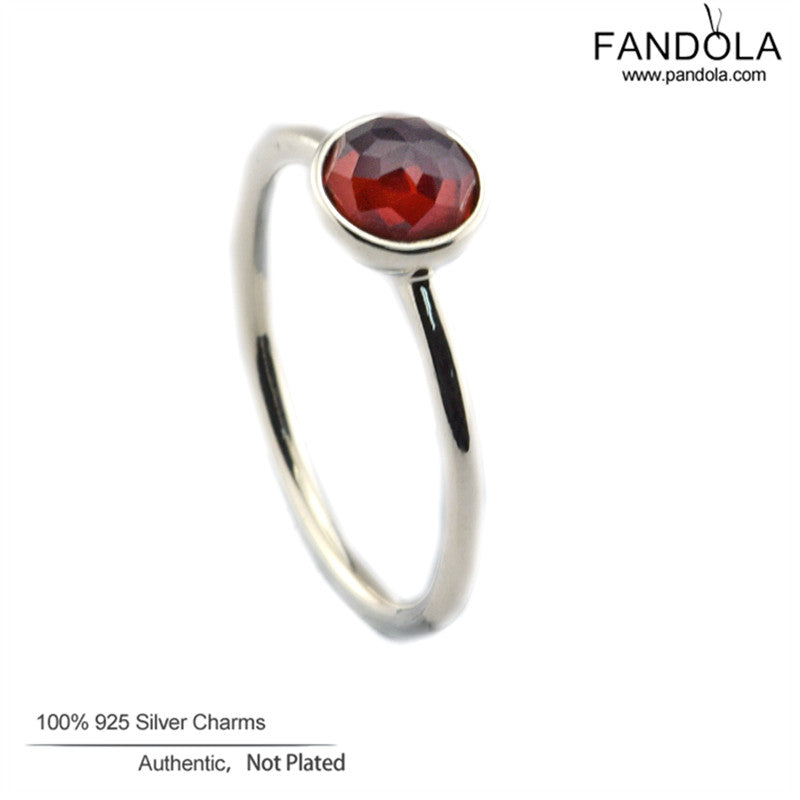 January Droplet Ring 100% 925 Sterling Silver Garnet Crystal Birthstones Rings for Women Original Fine Luxury Jewelry Wholesale