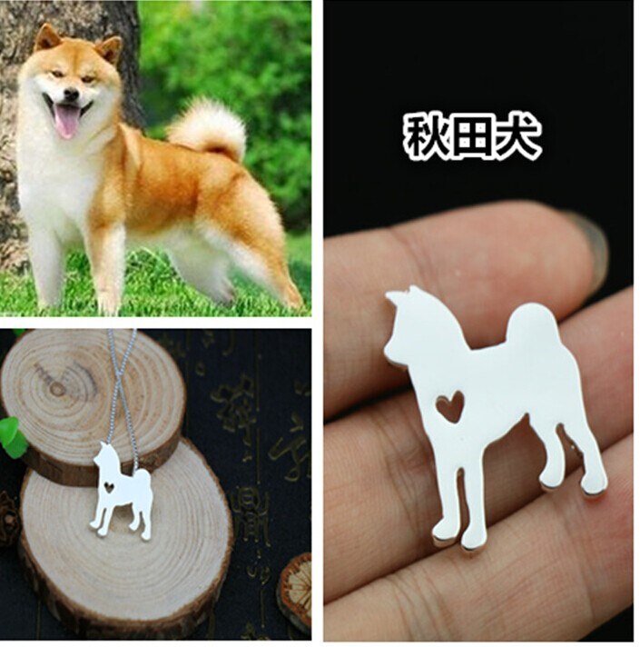 Japan Akita dog necklace dog pendant jewelry golden colors plated