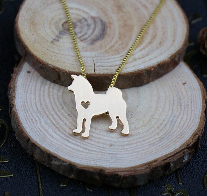Japan Akita dog necklace dog pendant jewelry golden colors plated