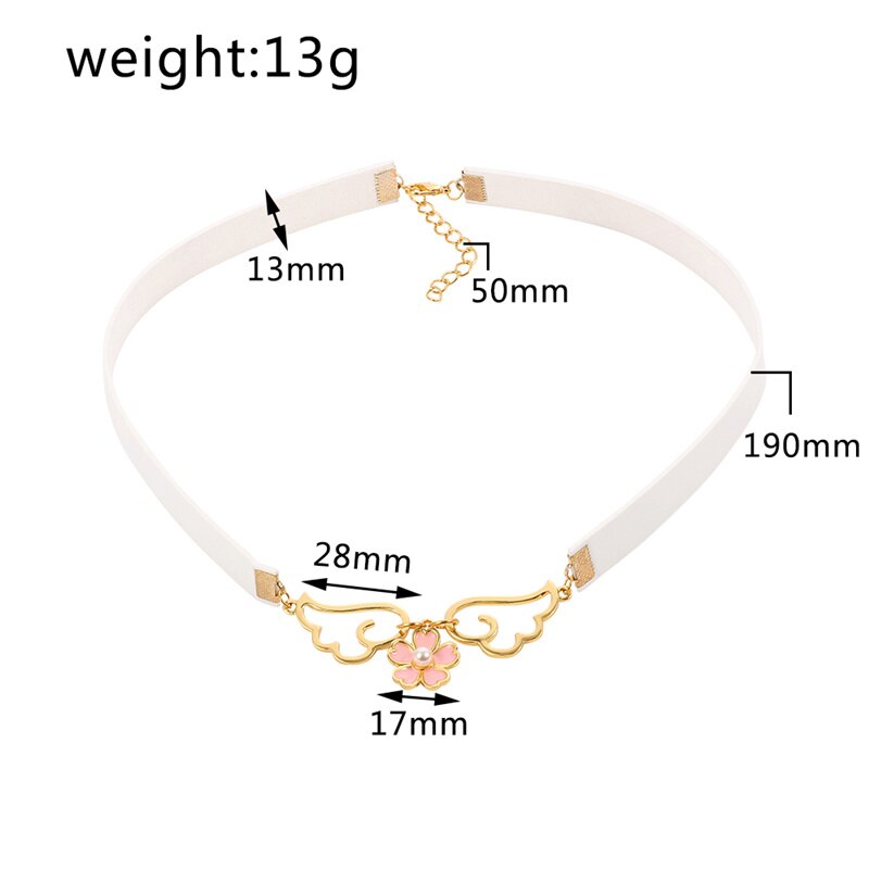 Japan Anime Choker Necklace Two Color Magic Card Cherry Wing Five-Pointed Star Pink Collar Necklace Beautiful Accessories