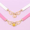 Japan Anime Choker Necklace Two Color Magic Card Cherry Wing Five-Pointed Star Pink Collar Necklace Beautiful Accessories