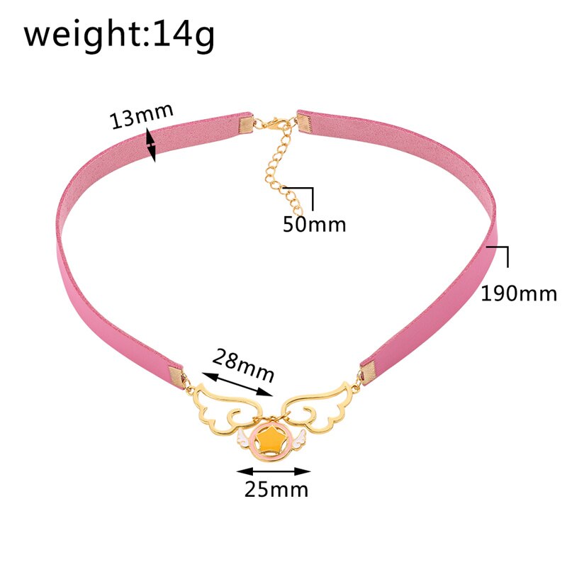 Japan Anime Choker Necklace Two Color Magic Card Cherry Wing Five-Pointed Star Pink Collar Necklace Beautiful Accessories