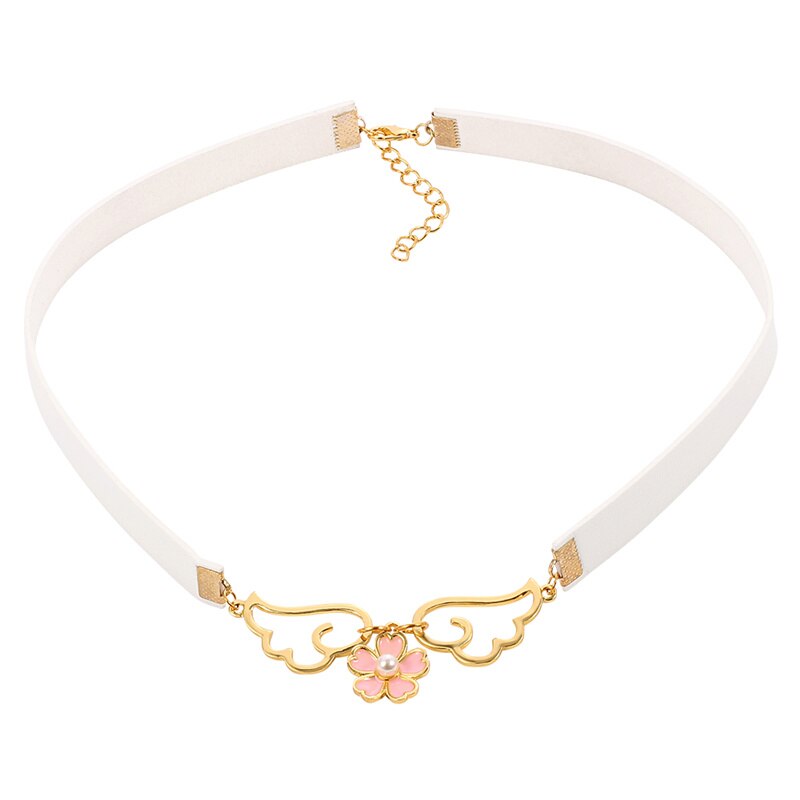 Japan Anime Choker Necklace Two Color Magic Card Cherry Wing Five-Pointed Star Pink Collar Necklace Beautiful Accessories