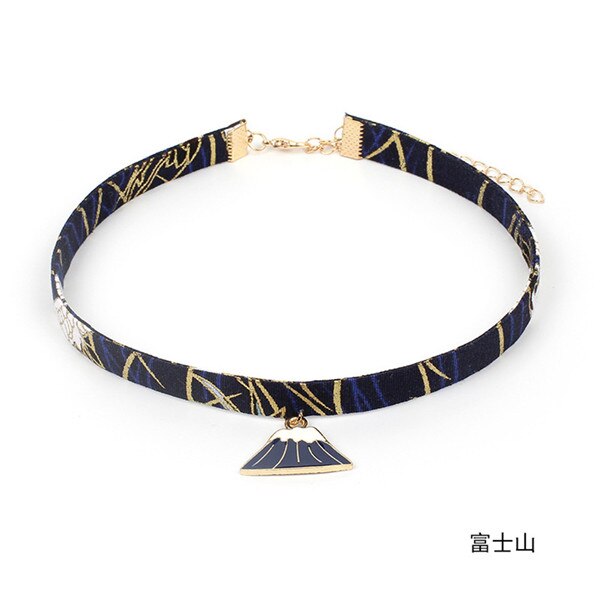 Japan Fabric Printed Flamingo Cloud Fans Summer Girls Woman Choker Vintage Clavicular Chain Short Necklace Jewelry-YY