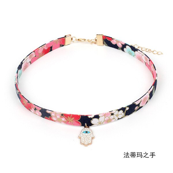 Japan Fabric Printed Fox Cat Hands Summer Girls Woman Choker Vintage Clavicular Chain Short Necklace Jewelry-YY