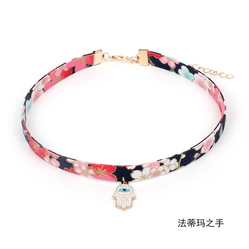 Japan Fabric Printed Fox Cat Hands Summer Girls Woman Choker Vintage Clavicular Chain Short Necklace Jewelry-YY