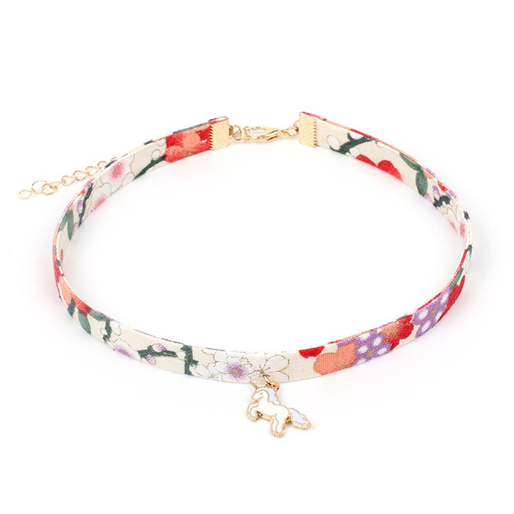 Japan Fabric Printed Fox Cat Hands Summer Girls Woman Choker Vintage Clavicular Chain Short Necklace Jewelry-YY