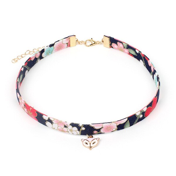Japan Fabric Printed Fox Cat Hands Summer Girls Woman Choker Vintage Clavicular Chain Short Necklace Jewelry-YY