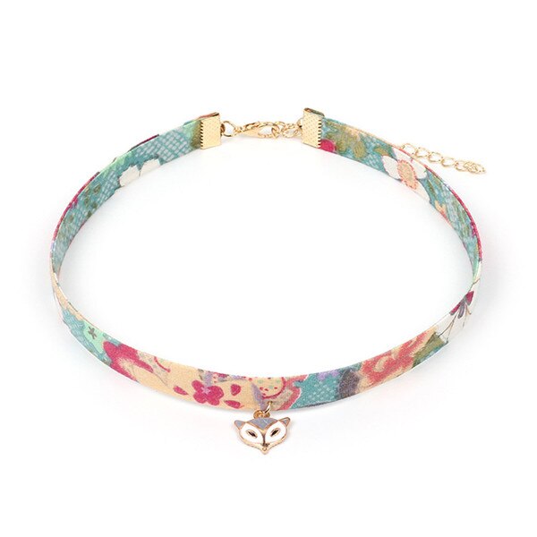 Japan Fabric Printed Fox Cat Hands Summer Girls Woman Choker Vintage Clavicular Chain Short Necklace Jewelry-YY