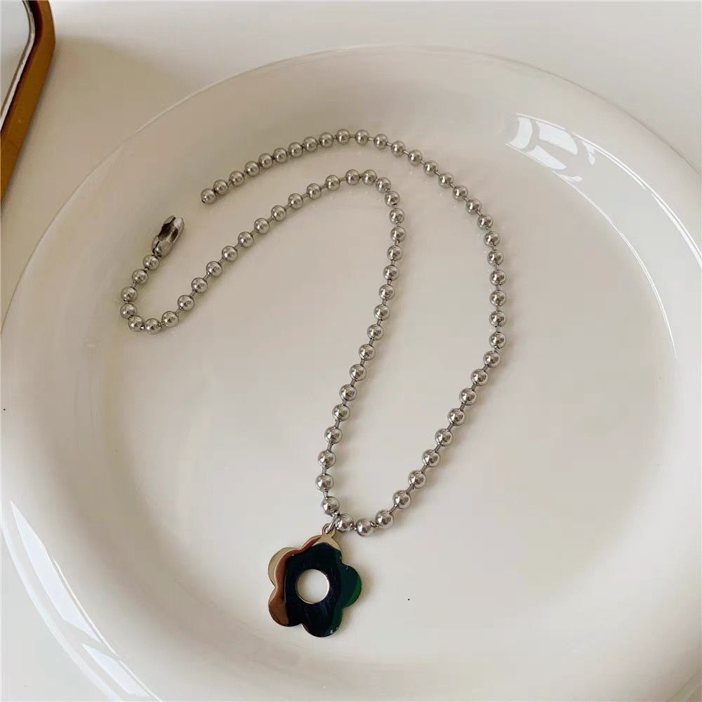 Japan Korea Ins Chic Harajuku Kawaii Choker Stainless Steel Flower Beads Necklace Women Gothic Colar Streetwear Jewelry