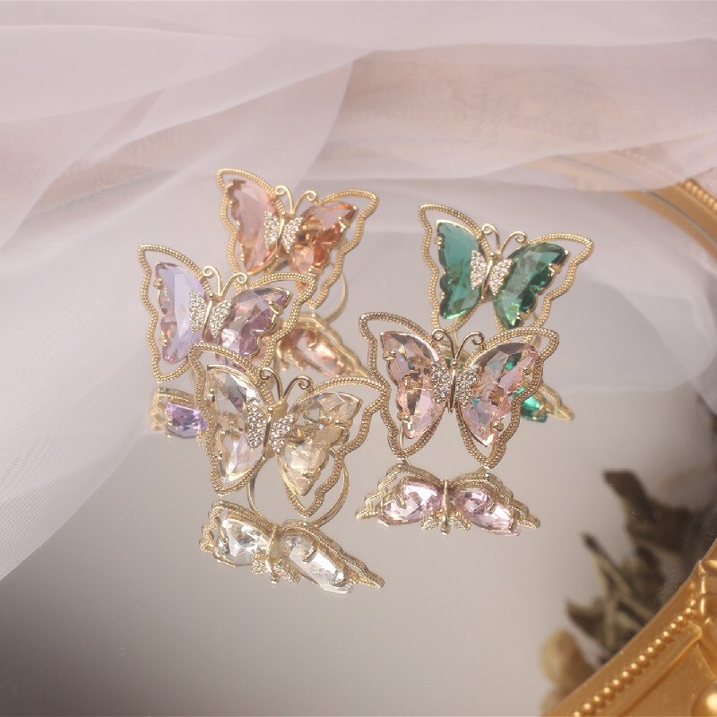 Japan Korea design jewelry exaggerated crystal butterfly opening adjustable ring trendy prom party ring for women