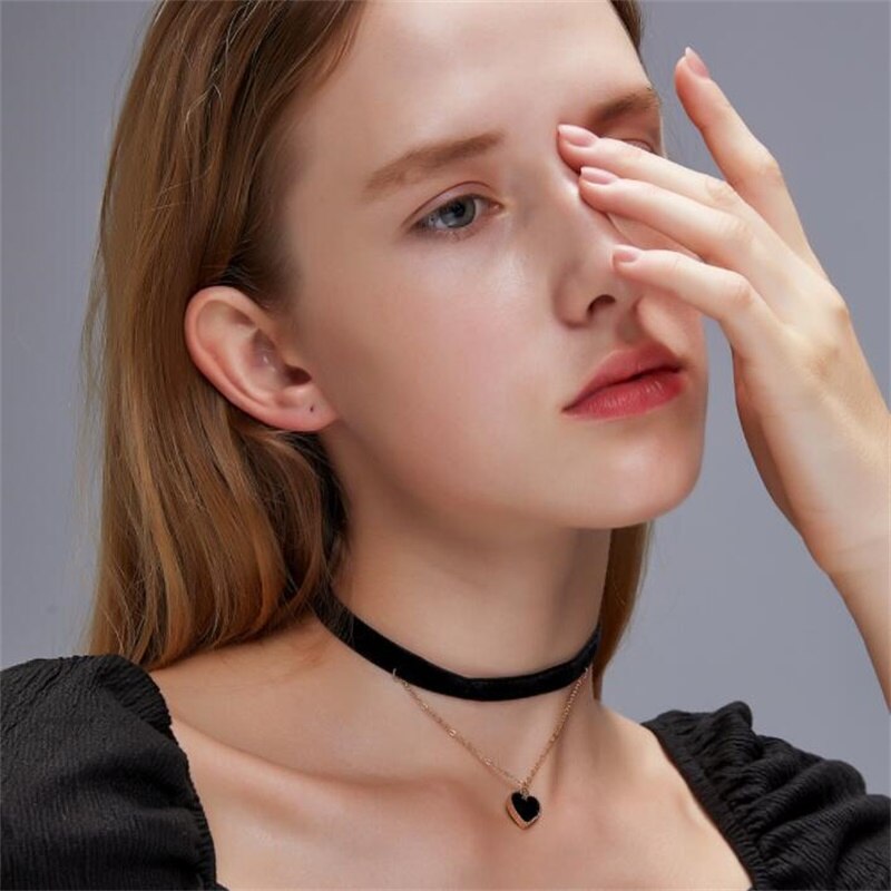 Japan and South Korea Personality Neck Jewelry Beautiful Flannel Necklace Feminine Double Love Pendant Necklace Clavicle Chain