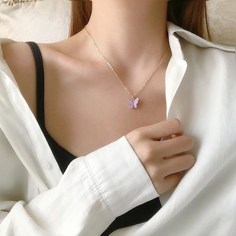 Japan and South Korea Sweet Butterfly Pendant Necklace Fairy Simple Temperament Niche Cold Wind Clavicle Chain