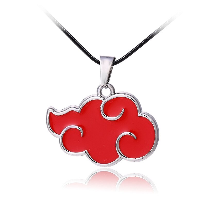 Japanese Anime Cosplay Akatsuki Organization Red Cloud Sign Pendant Necklace Women Men Black Leather Chain Collar Jewelry 2021