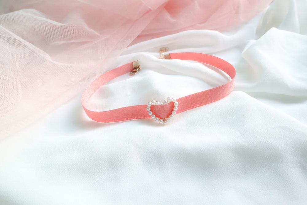 Japanese Korea Style Pink Peach Heart Short Choker Clavicle Necklaces Pearl Bowknot Cute Lace Pendant For Girl Kawai Jewelry