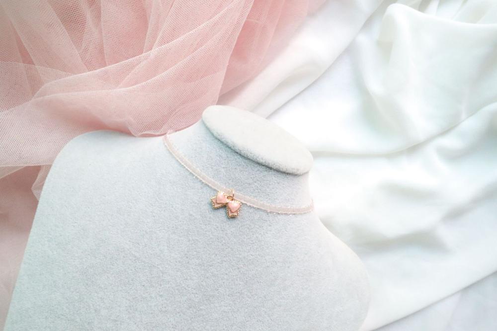 Japanese Korea Style Pink Peach Heart Short Choker Clavicle Necklaces Pearl Bowknot Cute Lace Pendant For Girl Kawai Jewelry