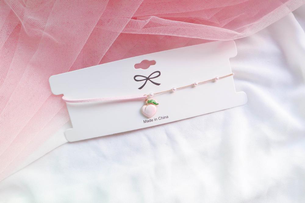 Japanese Korea Style Pink Peach Heart Short Choker Clavicle Necklaces Pearl Bowknot Cute Lace Pendant For Girl Kawai Jewelry