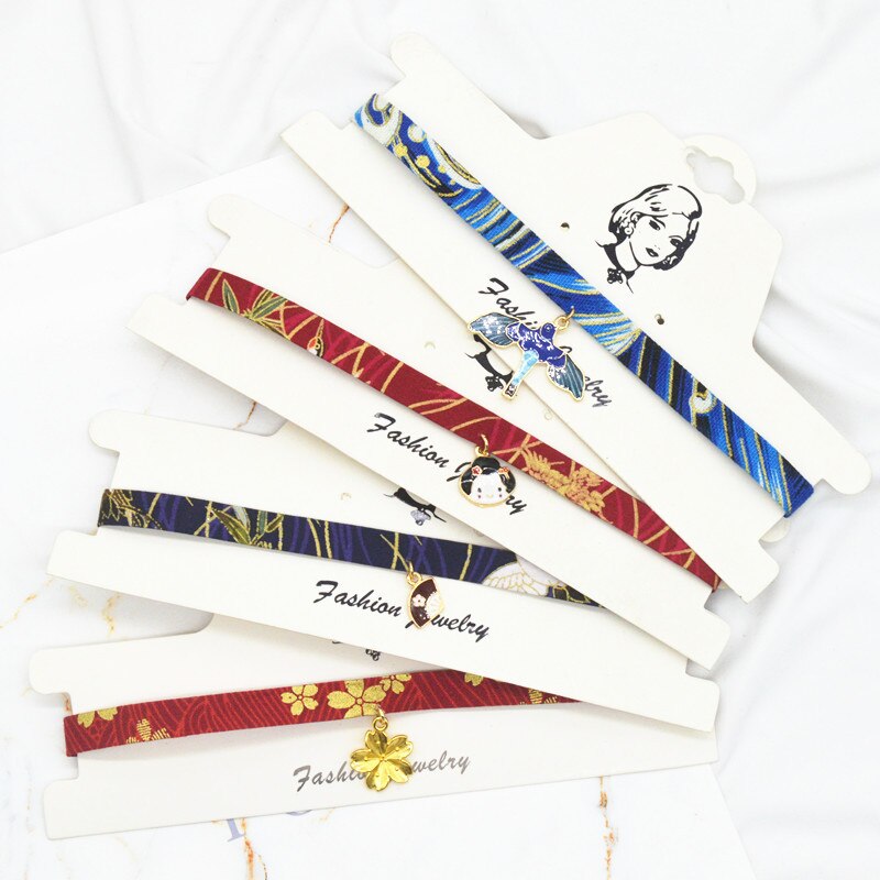 Japanese Style Cute Printed Bird Pendant Necklace for Women Girls Soft Cloth Chokers Accessories Jewelry Gift