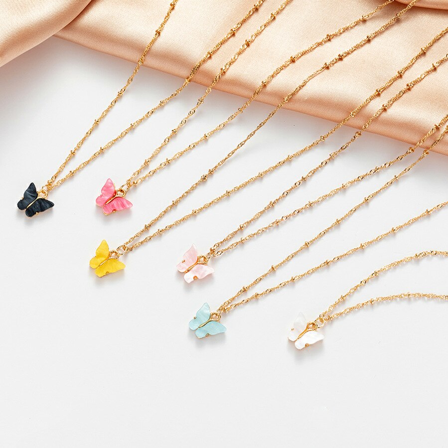 Japanese and Korean Sweet Butterfly Necklace Acrylic Colorful Sweet Women's Versatile Clavicle Chain Personal Hipster Necklace