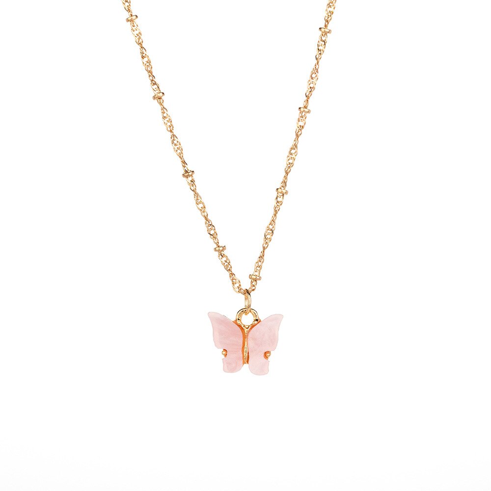 Japanese and Korean Sweet Butterfly Necklace Acrylic Colorful Sweet Women's Versatile Clavicle Chain Personal Hipster Necklace