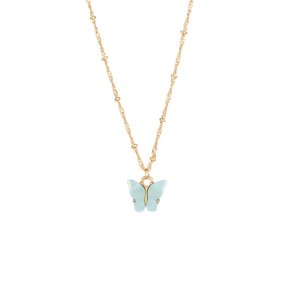 Japanese and Korean Sweet Butterfly Necklace Acrylic Colorful Sweet Women's Versatile Clavicle Chain Personal Hipster Necklace