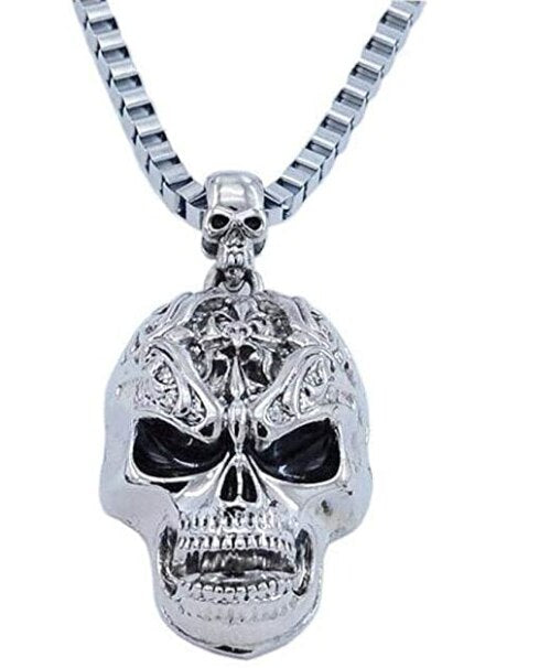 JczR.Y Vintage Skull Pendant Necklace Stainless Steel Gothic Skeleton Necklace for Men Women Punk Jewelry Gift