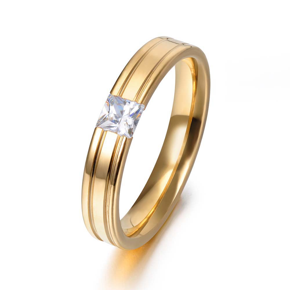 JeeMango Classic Single Cubic Zirconia Crystal Stainless Steel Ring For Women Gold/White Color Wedding Engagement Ring Jewelry