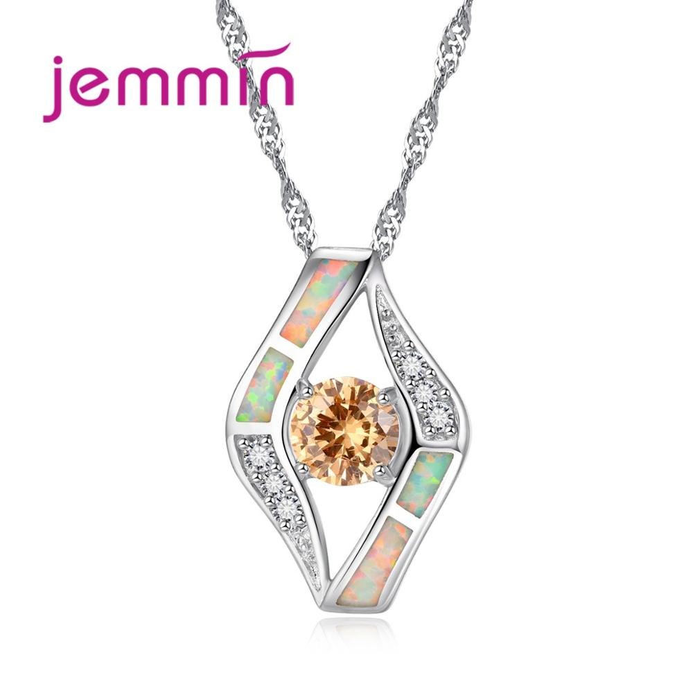 2 Colors Fine White Opal 925 Sterling Silver Crystal Pendants Necklaces For Women Wedding Party Statement Necklace Bijoux