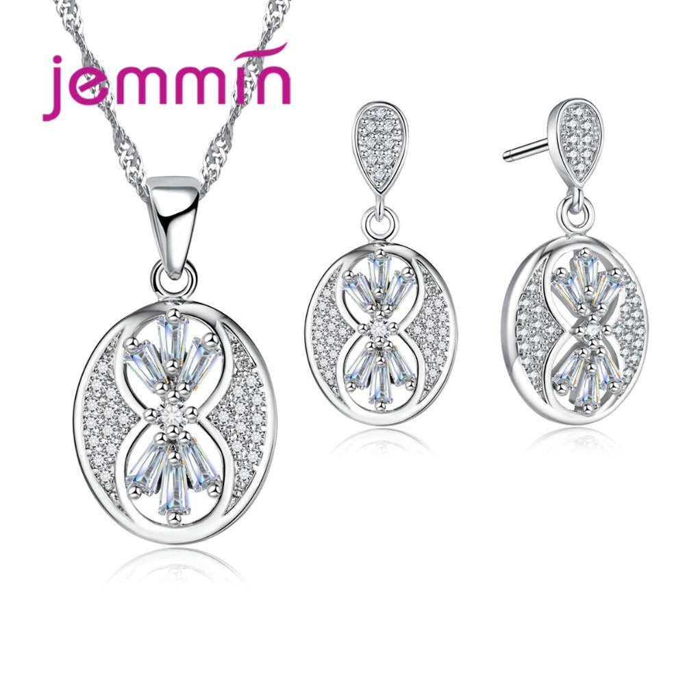 2020 Vintage Brand Fine 925 Sterling Silver Jewelry Crystal Pendant Necklace Earrings Set For Women Engagement Bijoux