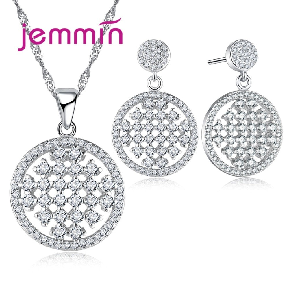 2020 Vintage Hollow Out CZ Crystal 925 Sterling Silver Bridal Jewelry Sets For Wedding Pendant Necklace Earrings Bijoux
