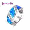 2020 Hot Spinner Ring Fire Fine Blue Opal Wedding Rings 925 Sterling Silver White Crystal Stone Engagement Rings For Wome