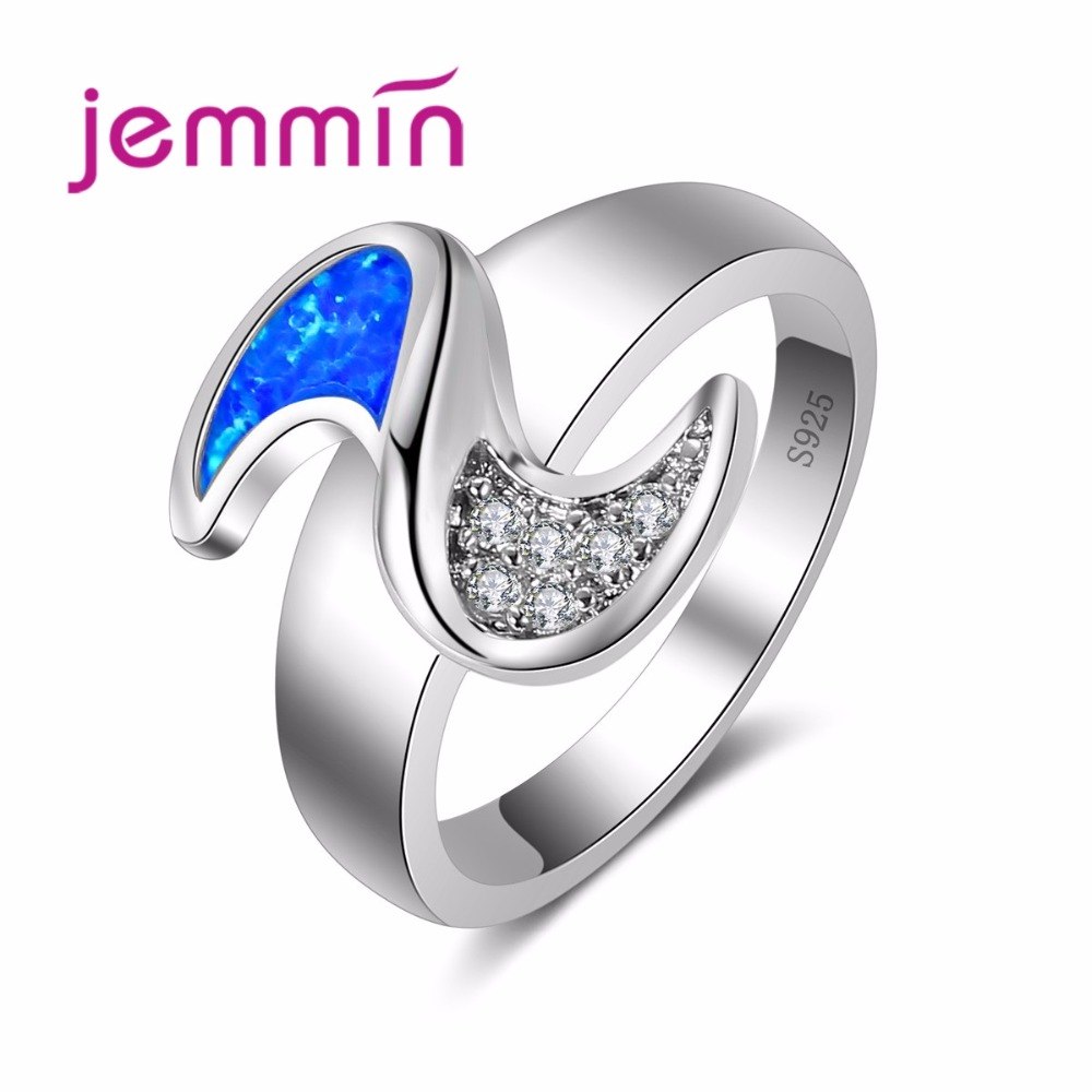 2020 Rings For Women 925 Sterling Silver Bridal Wedding Bands Jewelry Fine Blue Fire Opal Finger Ring Party Bijoux