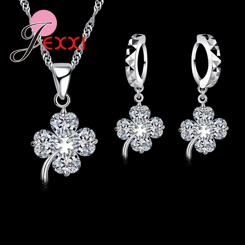 925 Silver Flower Jewelry Sets For Women Lady Girl Jewelry Sets Necklace Earrings Wholesale Pendentes Set