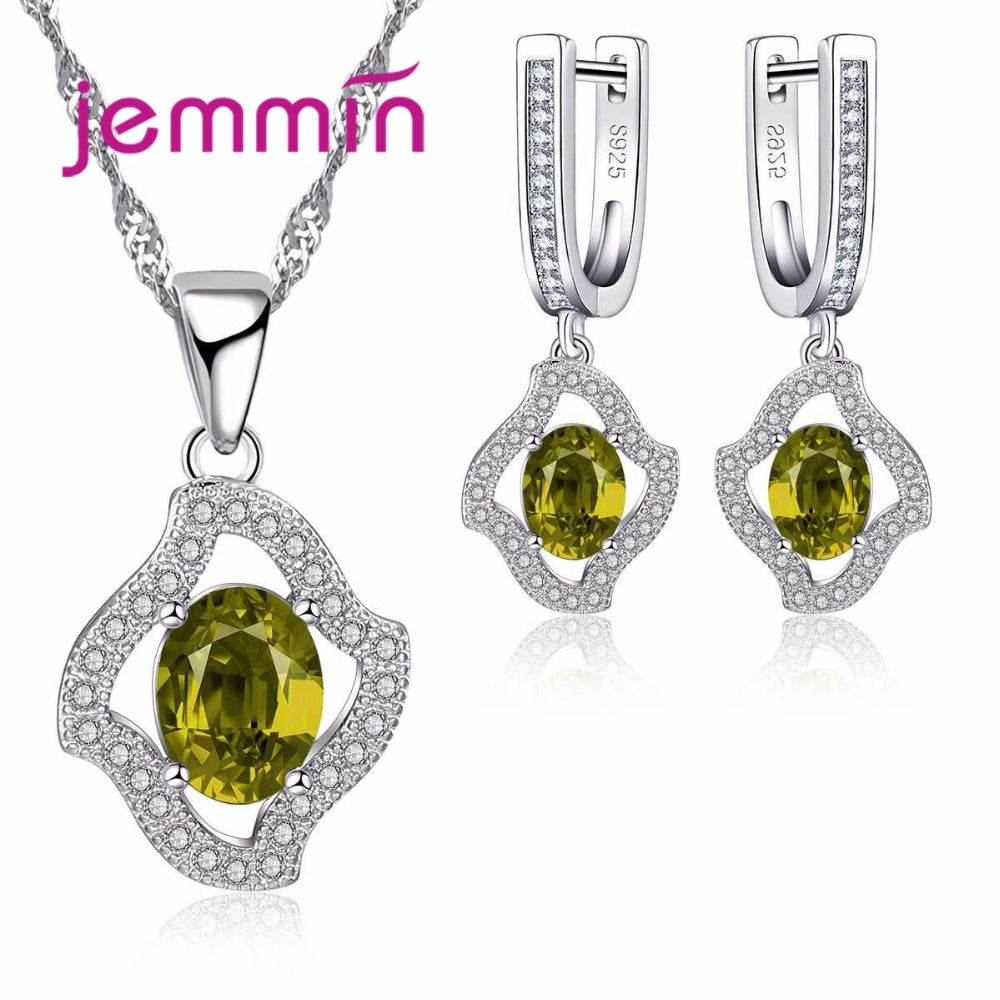 925 Sterling Silver Crystal Necklace Earrings Sets For Valentine's D Gift Woman Bridal Jewelry Set For Wedding Bijoux
