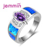 925 Sterling Silver Jewlery Women Party Rings Crystal Geometric Blue Opal Finger Ring For Engagement Anniversary Jewelry