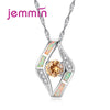 925 Sterling Silver White Opal Pendants Necklaces Fine Women Wedding Jewelry Crystal Rhinestone Necklace For Female