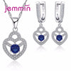 925 Sterling Silver Women Wedding Engagement Jewelry Sets Heart Shape Blue Crystal Statement Necklace Earrings Set Female
