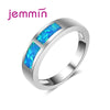 Authentic 925 Sterling Silver Wedding Ring Rectangle Cut Rainbow Opal Crystal Anillos For Women Ring Narrow Loop