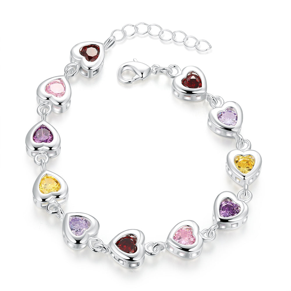 Best Quality Colorful Cz Heart Design Link Bracelets Jewelry 925 Sterling Silver Bangles For Valentines Gifts Free Ship