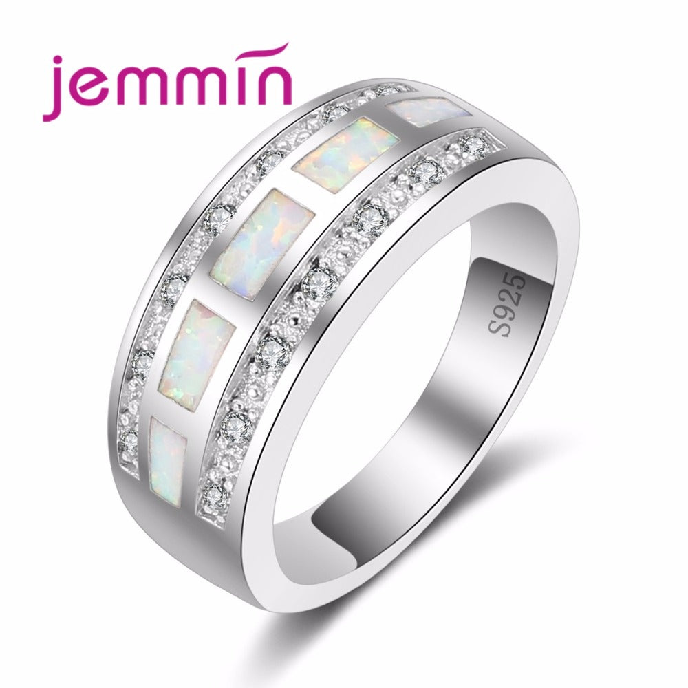 Blue Opals Gem 925 Sterling Silver Rings for Women/Men Wedding Vintage Round Zirconia Fine Jewelry Luxury Whitre Stone