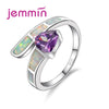 Brand 925 Sterling Silver Rings Fine Bridal Wedding Jewelry Accessory Purple Crystal Engagement Ring With White Opal