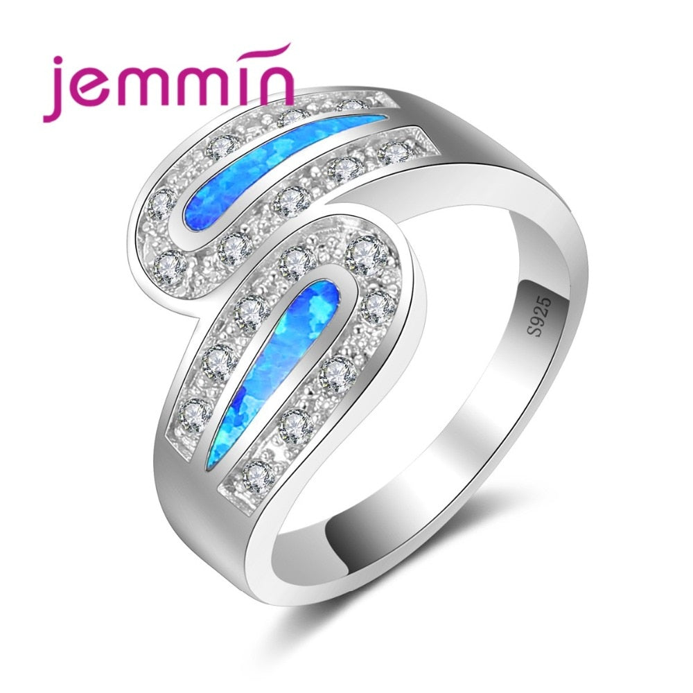 Brand Geometric Design Fine 925 Sterling Silver Rhinestone Rings For Party Jewelry Women Bridal Wedding Bands Ring