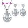 Brand Round Clear CZ Crystal Statement Necklace Drop Earrings Set For Women Girls Fine 925 Sterling Silver Jewelry Sets