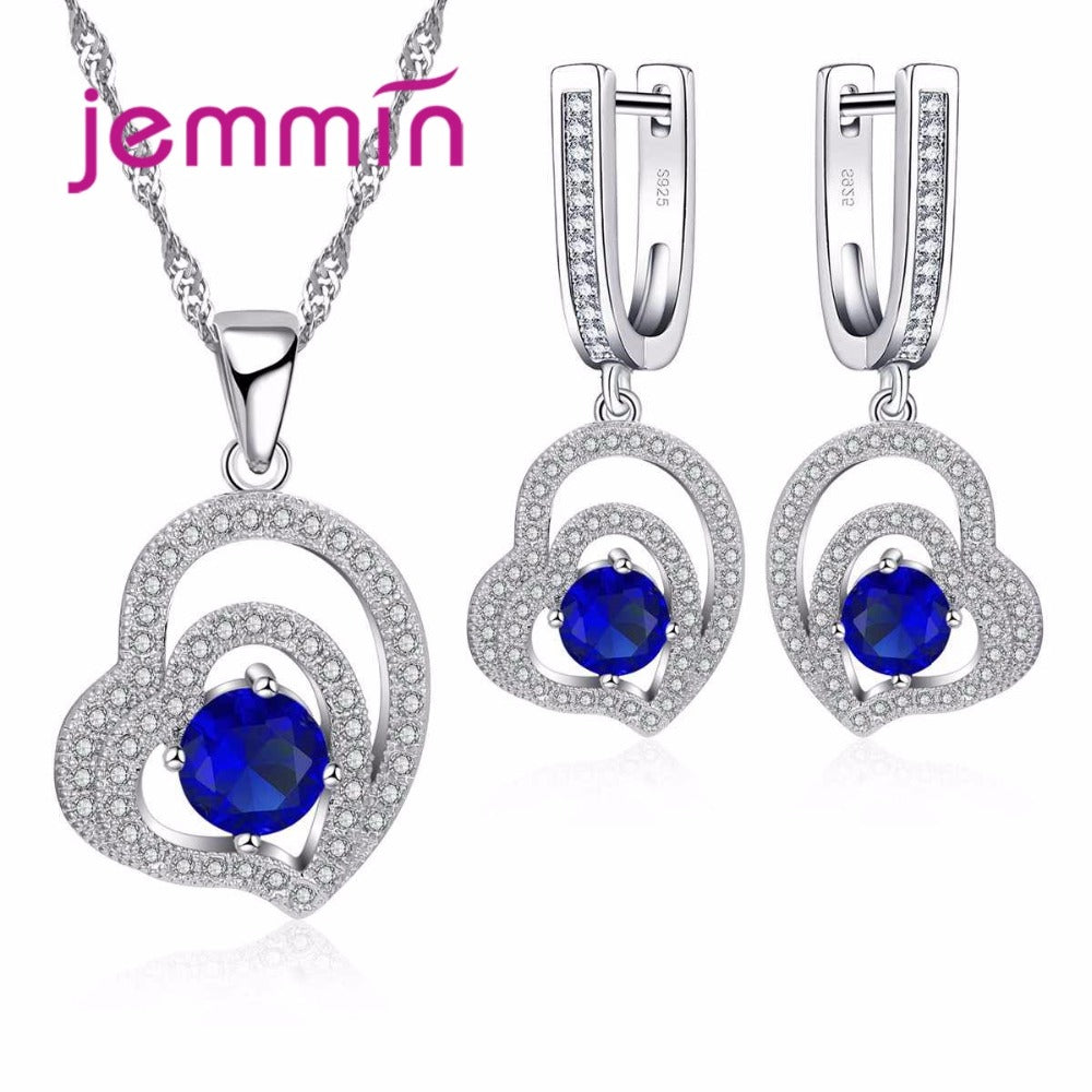 Bridal Wedding Jewelry Sets For Women Fine 925 Sterling Silver Full Clear Micro Rhinestone Pendant Necklaces Earring Set