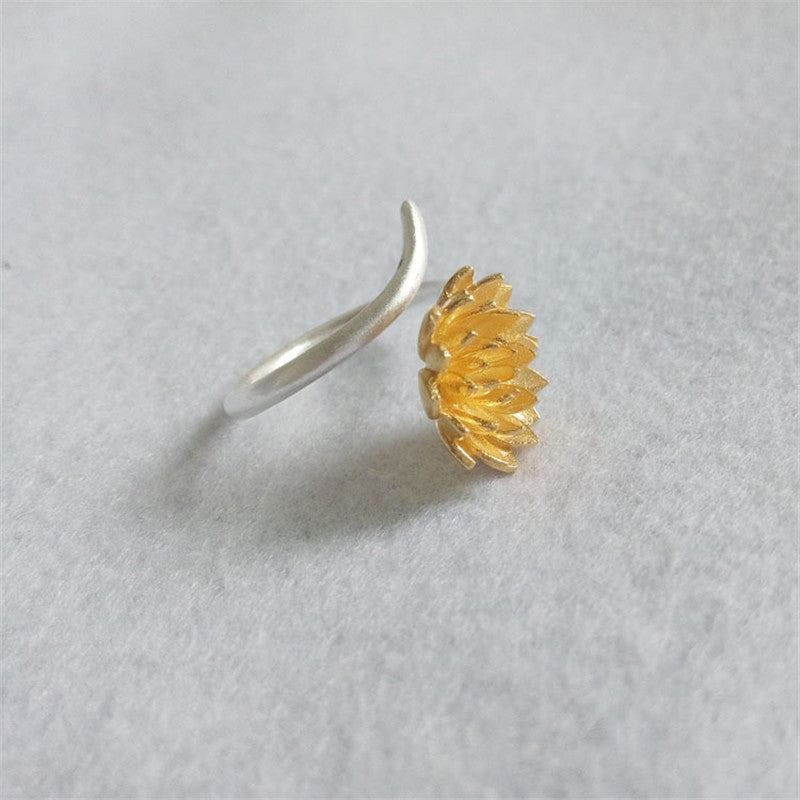 Charm Adjustable Size Ring 925 Sterling Silver Jewelry Creative Lotus Pattern Opening Ring for Female Girls