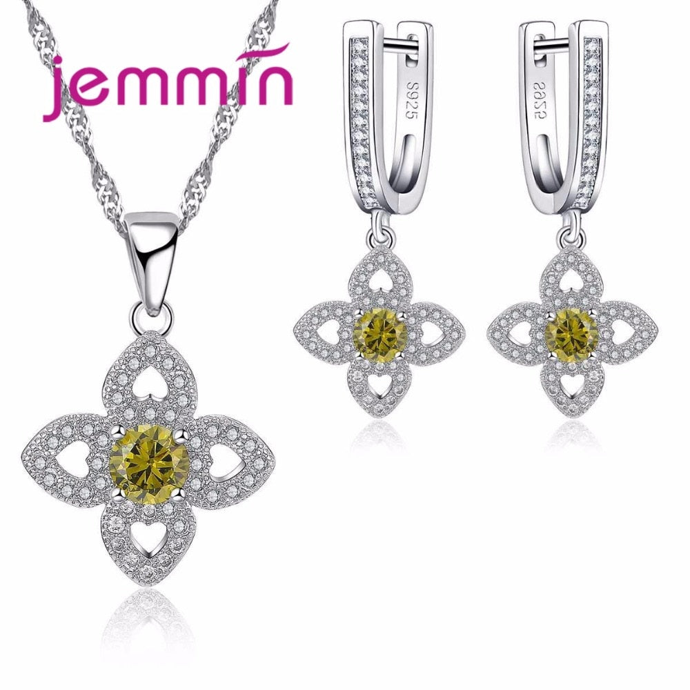 Christmas Party Jewelry Gift Cross Shape Sterling Silver 925 Pendants Necklaces Earrings Set For Wedding Engagement